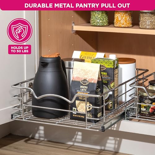 HOLDN’ STORAGE Pull Out Cabinet Organizer, Pantry Drawer, 11"W x 21"D x 5"H | Heavy-Duty Full-Extension, Roll Out Shelf for Pots, Pans & Under Sink Storage, Chrome, Require a 12.25"W Cabinet Opening - size: 11 Inch