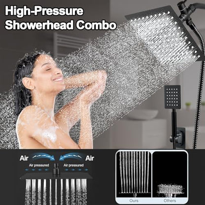 Square Shower Heads with Handheld Spray Combo, High Pressure All Metal Rain Shower Head and Handle Set, 6'' Showerhead with Hose 78" Stainless Steel (Wosaisius Matte Black Dual Shower Head) - color: Square#Matte Black