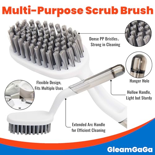 3 Pack Shower Brush for Cleaning, Heavy-Duty Scrub Brush Set for Bathroom | 3 Specialized Brushes, Stiff Bristles, Curved Brush, V-Shaped Grout Brush, Bathroom Deep Cleaning