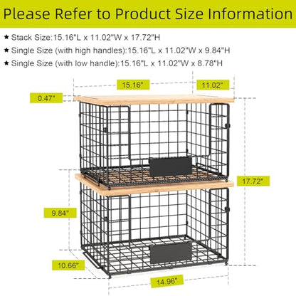 2 Pack Stackable Wire Baskets with Bamboo Top,Pantry Organizers Counter | Potato and Onion Storage Bin with Labels & 2 Pads, Kitchen Organization for Fruit, Vegetable, Produce, Bread, Cabinet - size: XXL-15.2x11.02x9.84
