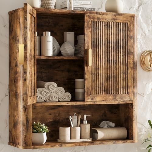 Bathroom Wall Cabinet, Wall-Mounted Medicine Cabinet with Adjustable Wood Shelf & Doors, Floating Bathroom Cabinet Over Toilet for Laundry Room & Kitchen & Living Room (Retro) - color: Retro