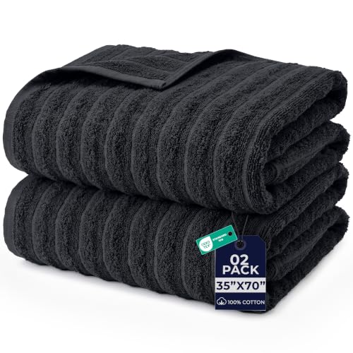 DAN RIVER Ribbed Extra Large Bath Sheets Pack of 2, 35 x 70 Inches Darkgray | Oversized Bath Sheets with Full Body Coverage, Quick Dry & Highly Absorbent Bath Towels for Home, Hotel, Spa & Everyday Use - color: Charcoal, size: Bath Sheet 35x70" (PK 2)