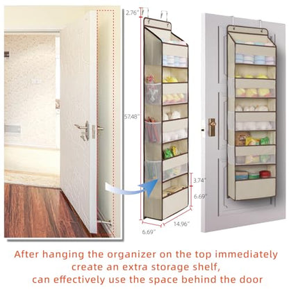 Heavy Duty Over Door Organizer, Large Wall Mount Hanging Organizer Storage, Closet Bathroom Nursery Bedroom Dorm, Toys Cosmetics Sundries and Baby Essentials, Beige