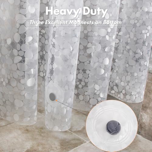 WELTRXE Shower Curtain Liner Waterproof, 8G Thick EVA, Heavy Duty Shower Liner with Magnets, 3D Pebble Bath Curtain for Stall, Bathtubs Bathroom, 72 x 72, 12 Hooks - color: Pebble - Clear, size: 72"W x 72"L (Pack of 1)