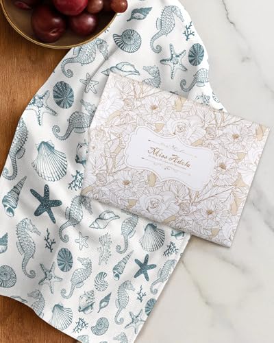 2pcs Cotton Waffle Kitchen Towels, Nautical | Waffle Weave, Terry Cloth, Pure Cotton, Sustainable, 16"x26", Highly Absorbent, with Hanging Loop, Giftable Package - color: Coastal
