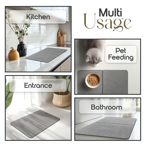 Foldable Stone Bath Mat, Fast Drying and Non-Slip Natural Diatomaceous Earth Mat, Multifunctional Eco-Friendly Stone Mat for Bathroom, Large, Grey