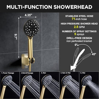 Veken Gold 11.8" High Pressure Shower Head with Handheld, Leak-Proof Design | Handheld Shower Head with Multi Spray Modes,Rainfall Combo with 15" Metal Extension Arm,Detachable Dual Shower,Regaderas Para - color: Pure Gold, size: 11.8 Inch High Pressure