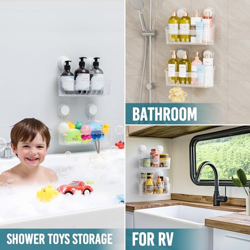 TAILI Shower Caddy Suction Cup, Heavy Duty Bathroom Organizer, Removable Shelves for Inside Shower, Shampoo, Waterproof Suction Plastic Storage for Bathroom Accessories Holder, Frosted Clear - style: 2 × Frosted Clear