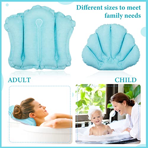 Jetec 2 Pcs Inflatable Bath Pillow with Suction Cup Terry Cloth Covered Bath Pillow Shell Shape Bathtub Spa Pillows Comfortable Soft Cushion Neck Support Fits All Pool Bathroom Home Spa Hot Tub(Blue)