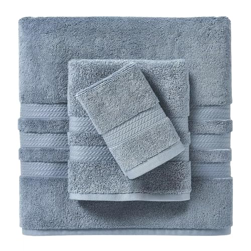 Member Mark 100% Cotton Hotel Premier Collection Luxury Bath Towel Bundle (Assorted Colors) (Blue Crest, 3-Piece Set)