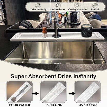 Stone Faucet Mat For Kitchen Sink, 23.6" Diatomite Quick Drying Stone Mat For Kitchen Sink, Sink Splash Guard, Super Absorbent, Sink Stone Quick Dry Around Faucet For Bathroom Counter (White) - size: 23.6" x 3.9"