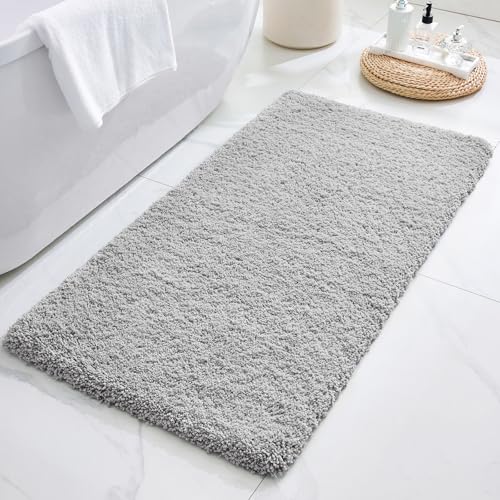 ILANGO Grey Bathroom Rugs 48" × 24" Non Slip & Super Absorbent Extra Thick Soft, Washable Bath Mat for Floor, Microfiber Plush Shaggy Bath Rug with Rubber for Bathtub Shower Room Sink - color: Grey, size: 2' x 4' (24''x48'' Bathroom Rug)