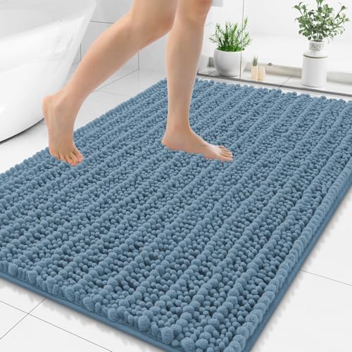 Smiry Bathroom Rugs Mat 44x32, Extra Soft Absorbent Chenille Bath Rugs, Non Slip Rubber Backing Machine Washable Quick Dry Bath Mats for Bathroom Floor, Tub, Shower, Home Accessories, Grayish Blue - color: Grayish Blue, size: 44'' X 32''