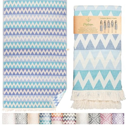 Premium Turkish Beach Towel – 100% Cotton, Quick Dry, Sand Free, Oversized Beach Towel 35”x 67” – Ideal for Travel, Pool, and Beach, – Zig Zag Blue - color: Blue