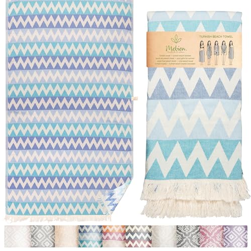 Premium Turkish Beach Towel – 100% Cotton, Quick Dry, Sand Free, Oversized Beach Towel 35”x 67” – Ideal for Travel, Pool, and Beach, – Zig Zag Blue - color: Blue