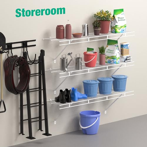 HAUSHOF 2 Pack Closet Shelves Wall Mounted, 4 ft x 12 in Wire Shelf Kit | White Wire Closet Shelving for Closet, Laundry Room, Bedroom, Living Room, Pantry Organization and Storage - size: 4ft x 12in