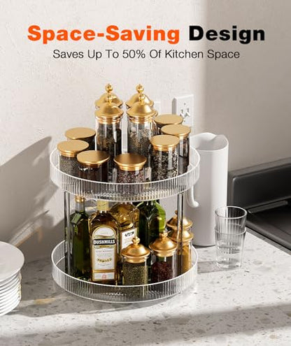 360° Clear Rotating Storage Tray, 2 Tier Lazy Susan Bathroom Countertop Organizer, Cosmetics and Perfume Organizer, Spinning Storage Tray Vanity Organizer Shelf for Bathroom Cabinet, Kitchen(Medium) - size: 2 Tier / 9.25Inch