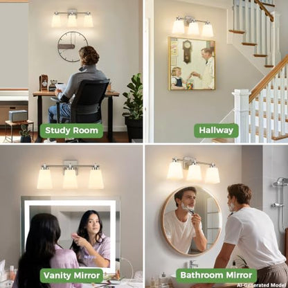 3-Light Modern Bathroom Vanity Light, Wall Sconce Over Mirror with Milky White Frosted Glass Shades, E26 Socket (Bulbs Not Included) - color: Brushed Nickel, size: 3-Light