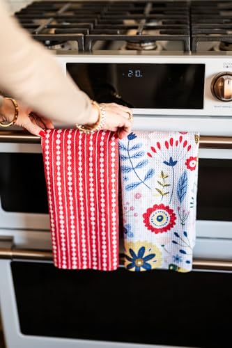 Kitchen Towels, Dish Towels for Kitchen, 2 Pc Kitchen Towel Set | Microfiber Waffle Towels, 16 x 26 inches, with Hanging Loops, Reusable Tea Towels, Cute Kitchen Towels - 2 Pack - color: Red Multi