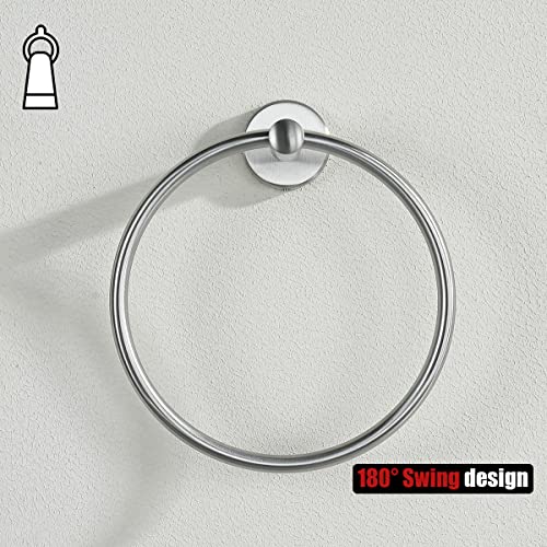 JQK Towel Ring, 304 Stainless Steel Hand Towel Holder for Bathroom, Brushed Finished Wall Mount, TR130-BN - color: Brushed