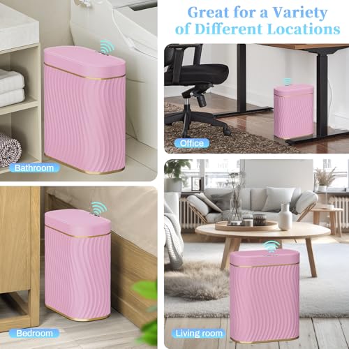 Ogikey Bathroom Small Trash Can with Automatic Touchless Lid, 2.6 Gallon Smart Garbage Can Narrow Waterproof Trash Bin for Bedroom, Office, Living Room - color: 2.6 gallon-Gold Pink