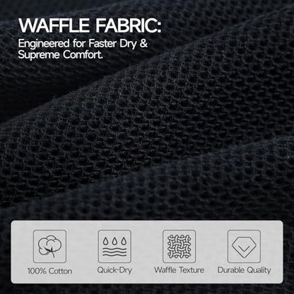 REDKISS Quick Dry Waffle Towel Set of 8, 100% Cotton,Lightweight & Highly Absorbent Waffle Towels for Bathroom, Spa, Gym, Pool-2 Bath Towels, 2 Hand Towels & 4 Washcloths,Black - color: Black