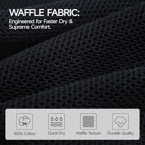 REDKISS Quick Dry Waffle Towel Set of 8, 100% Cotton,Lightweight & Highly Absorbent Waffle Towels for Bathroom, Spa, Gym, Pool-2 Bath Towels, 2 Hand Towels & 4 Washcloths,Black - color: Black