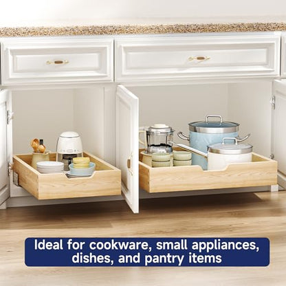 Pull Out Cabinet Organizer, 22.5 in W x 21 in D Solid Wood Slide Out Drawer, Soft Close Sliding Shelf, Bottom or Side Mount for Kitchen Pantry Bathroom, Fits 23.5 in Cabinet Opening - size: 22½” W × 4"H x 21” D
