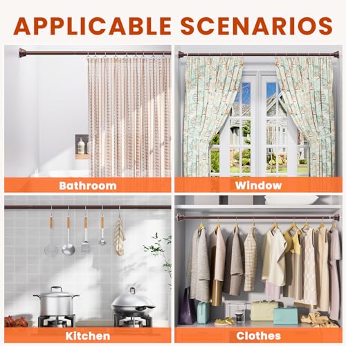 Shower Rod 32-80 Inches, No Drill Tension, Never Rust Anti-Slip Curtain Rod for Bathroom Window, Adjustable Brown - color: brown, size: 32-80 inches