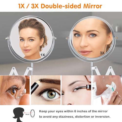 Welllink 7 Inch Extendable Mirror 3X and 1X Chrome | Space-Saving Screw Mount, Clear Reflection No Distortion, for Bathroom and Cloakroom, Home Gift - color: 3x