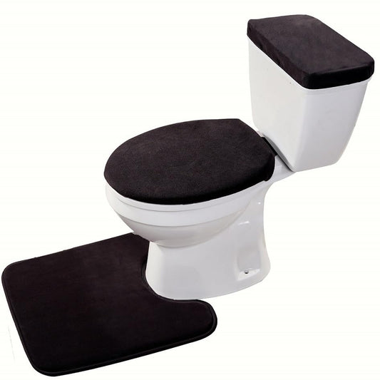Madeals Velvet Toilet Lid Cover and Tank Lid Cover with Memory Foam Toilet Mat 3 Piece Toilet Contour Mat Set Black - color: Black