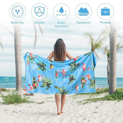 Oversized Microfiber Beach Towel Thin, Hawaiian-Inspired Flamingos Double Sided Printed Absorbent Compact Towel 1PC, Large Soft Swim Beach Towels for Women Men Adults, Summer Vacation Bath, 35"x71" - style: Hawaiian-Inspired Flamingos