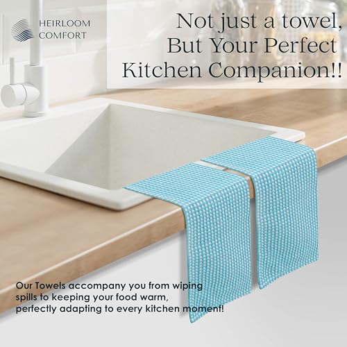 3 Pack Dual Tone Waffle Weave Kitchen Towels, 16x26 Inch, 100% Cotton, Super Absorbent, Fast Dry Dishcloth Set, Soft and Durable, Aqua Blue - color: Aqua Blue, size: 16 x 26 - Pack of 3