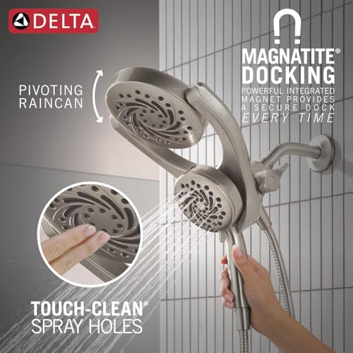 Delta 5-Setting HydroRain 2-in-1 Dual Shower Head with ProClean Spray, Brushed Nickel High Pressure Shower Head with Handheld Spray, 1.75 GPM Flow Rate, Satin Nickel 75419SN - color: Spotshield Brushed Nickel