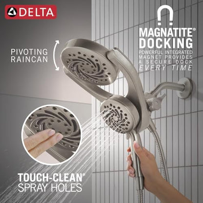 Delta 5-Setting HydroRain 2-in-1 Dual Shower Head with ProClean Spray, Brushed Nickel High Pressure Shower Head with Handheld Spray, 1.75 GPM Flow Rate, Satin Nickel 75419SN - color: Spotshield Brushed Nickel
