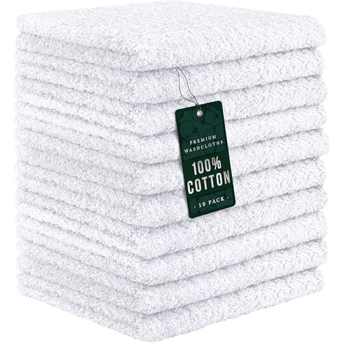 DecorRack 100% Cotton Washcloths 12x12 in, White (10 Pack) - color: White