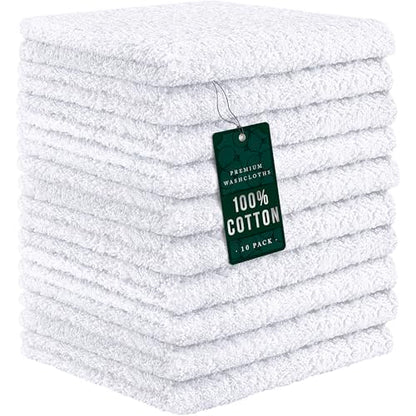 DecorRack 100% Cotton Washcloths 12x12 in, White (10 Pack) - color: White