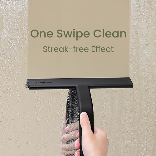 JustHang Shower Squeegee with Built-in Hook, 10-Inch Black | Award-Winning Design, All-One-Piece Soft-Touch Silicone, for Glass Door, Bathroom, Window, Mirror, Tile Wall, Car - color: Classic Black