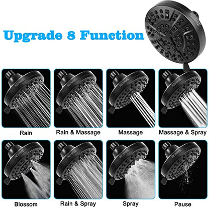 Shower Head, REHAVE Rainfall ShowerHead, 5.1 Inches High-Pressure with 63 Jets 8 Spray Modes - Replacement for Bathroom Shower Heads - Anti-Clogging Silicone Nozzles, Brass Angle-adjustable Ball Joint - style: Modern