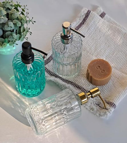 JASAI 18 Oz Embossed Clear Glass Soap Dispenser with Rust Proof Pump | Refillable Dish soap Dispenser for Kitchen, Premium Bathroom Soap Dispenser for Hand soap, Lotion (Clear) - color: Clear-silver Pump, style: Dazzle