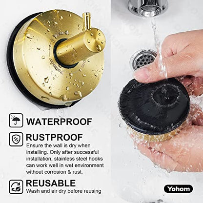 YOHOM Suction Cup Hooks for Shower Gold Towel Holder Stainless Steel Vacuum Bathroom Shower Hook Suction Washcloth Hanger Kitchen Towel Rack for Robe Loofah Wreath Glass Door Window Wall Brushed 4Pcs - color: 4 Gold