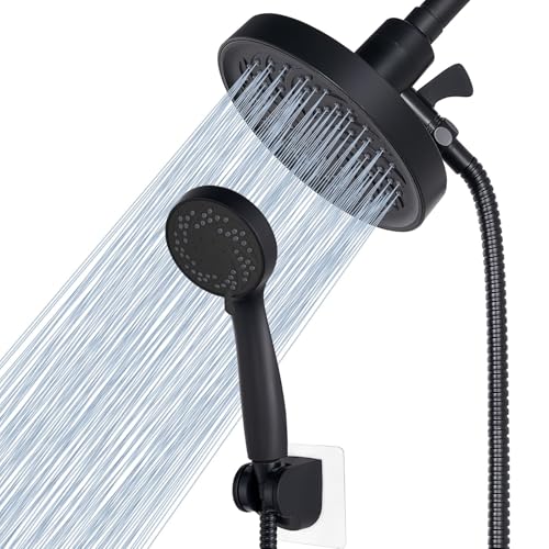 Rain Shower Head with Handheld, High Pressure Rainfall Showerhead and 3 Settings Hand held Spray Combo with Detachable Hose (Black) - color: Matte Black