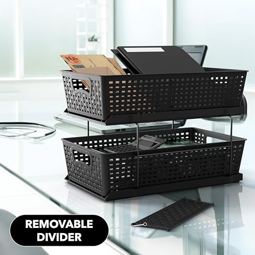 Simple Houseware 2 Tier Pull-Out Sliding Drawer Under Sink Storage, Black | Great for Kitchen Bathroom Tray Shelf Organizer - color: Black
