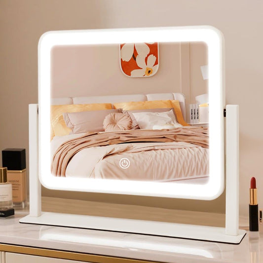 YEKKOPT Rechargeable Vanity Mirror with Lights, 10"×12" LED Makeup Mirror, Smart Touch Control, 3 Color Lighting with Adjustable Brightness,Cosmetic Mirror for Bedroom, Vanity Desk, Beauty Routine - size: 10"L x 12"W