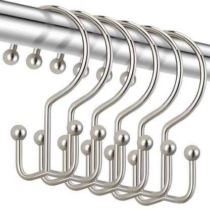 CHICTIE Nickel Shower Curtain Hooks, Double Shower Curtain Rings, Stainless Steel Shower Curtain Hooks Rings RustProof, Anti-Drop Shower Hooks Hangers for Shower Curtain Rods Bathroom (12 Pack) - color: Nickel