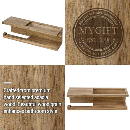 MyGift Wood Toilet Paper Holder with Magazine Rack, Bathroom Magazine Holder Wall Mounted, Durable & Functional, Premium Acacia