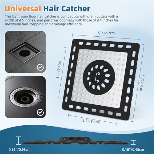 Hibbent Upgraded Shower Drain Hair Catcher, Shower Cover for Bathroom Floor 4" Drain, Anti-Clogging Bathtub Strainer, Stainless Steel Kitchen Sink Strainer with Handle, Black - color: 4' Black