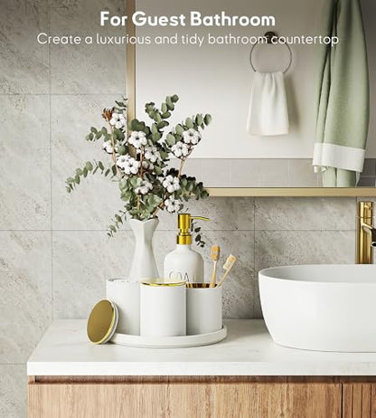 6Pcs White&Gold Bathroom Accessories Set with Tray, Bathroom Counter Sets | Perfect For Creating A Clean, Modern Bathroom Countertop In Apartments, Master Bathrooms, Guest Bathrooms And Airbnb Spaces. - color: White&gold