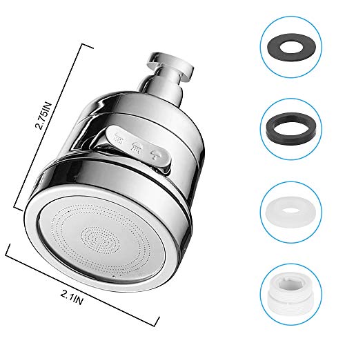 Faucet Sprayer Attachment, Rotate Swivel Water Saving Tap Aerator, Kitchen Faucet Head Replacement, 3 Mode Adjustable Faucet Extender for Kitchen, Bathroom