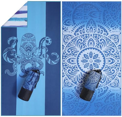 Utopia Towels Thin Microfiber Beach Towel with Travel Bag, 32x71 in (Octupus, Ocean Mandala) - color: Octopus & Ocean Mandala